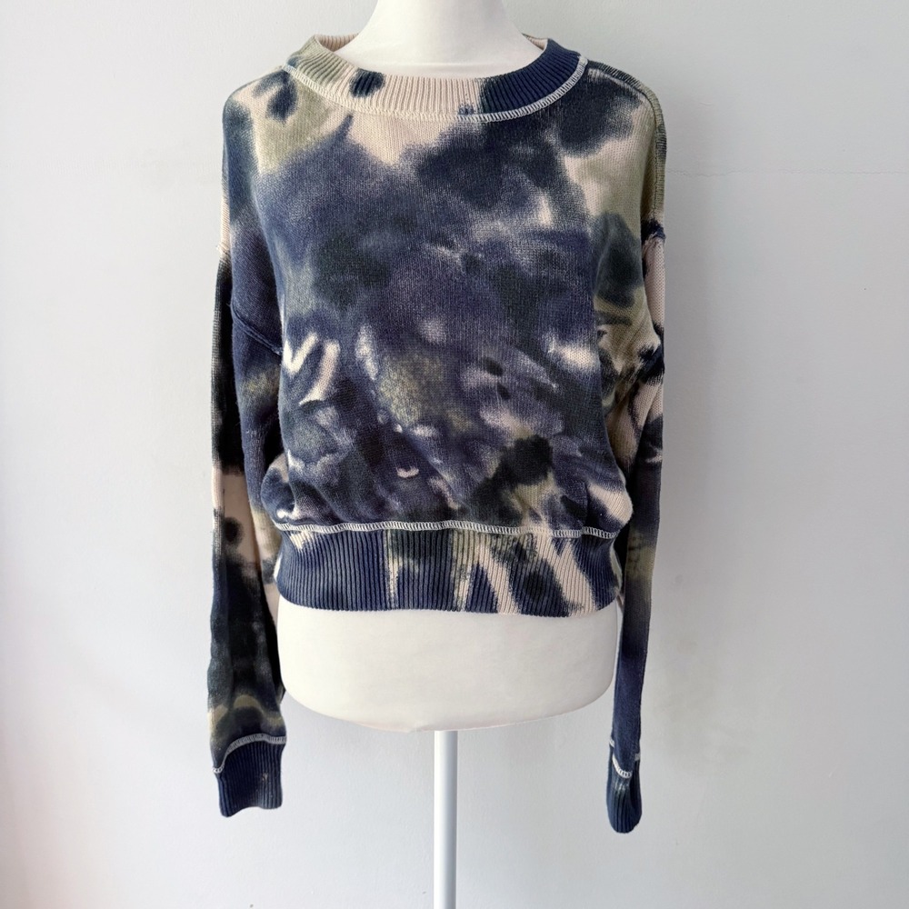 Natural Life Sweater Women S Blue Tie Dye Cropped Boho Hippie Indie Coastal